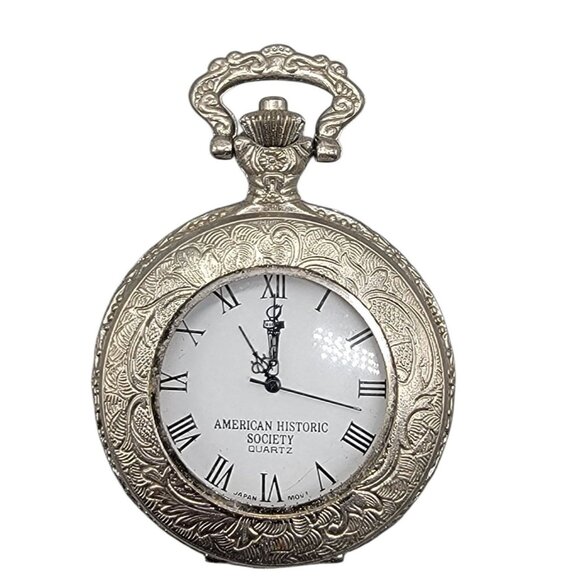 American Historical Society Pocket Watch Quartz Open Face E Pluribus Unum Vtg